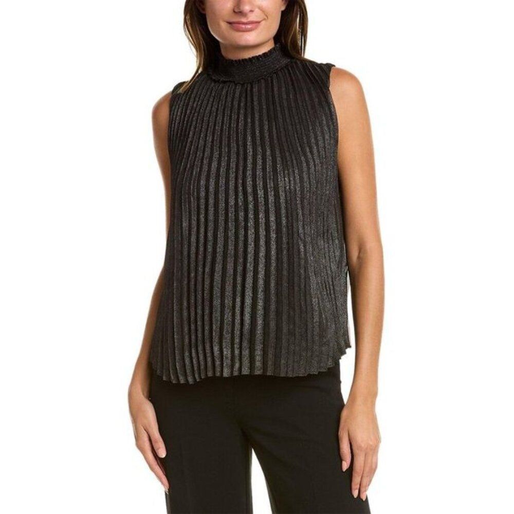 Nanette Lepore Sleeveless Accordion Pleat Black/Silver Metallic Blouse Size S - Picture 9 of 10